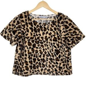 South Faux Fur Leopard Print Cropped Top Size Medium